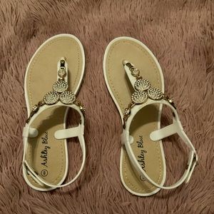 Women's White And Gold Diamond Medallion Sandals